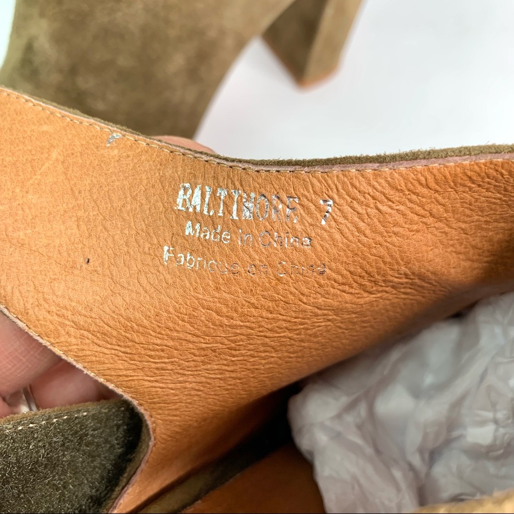 Anthropologie Jeffrey Campbell Baltimore Peep Toe Suede Ankle Booties Olive Sz 7 - Picture 10 of 10